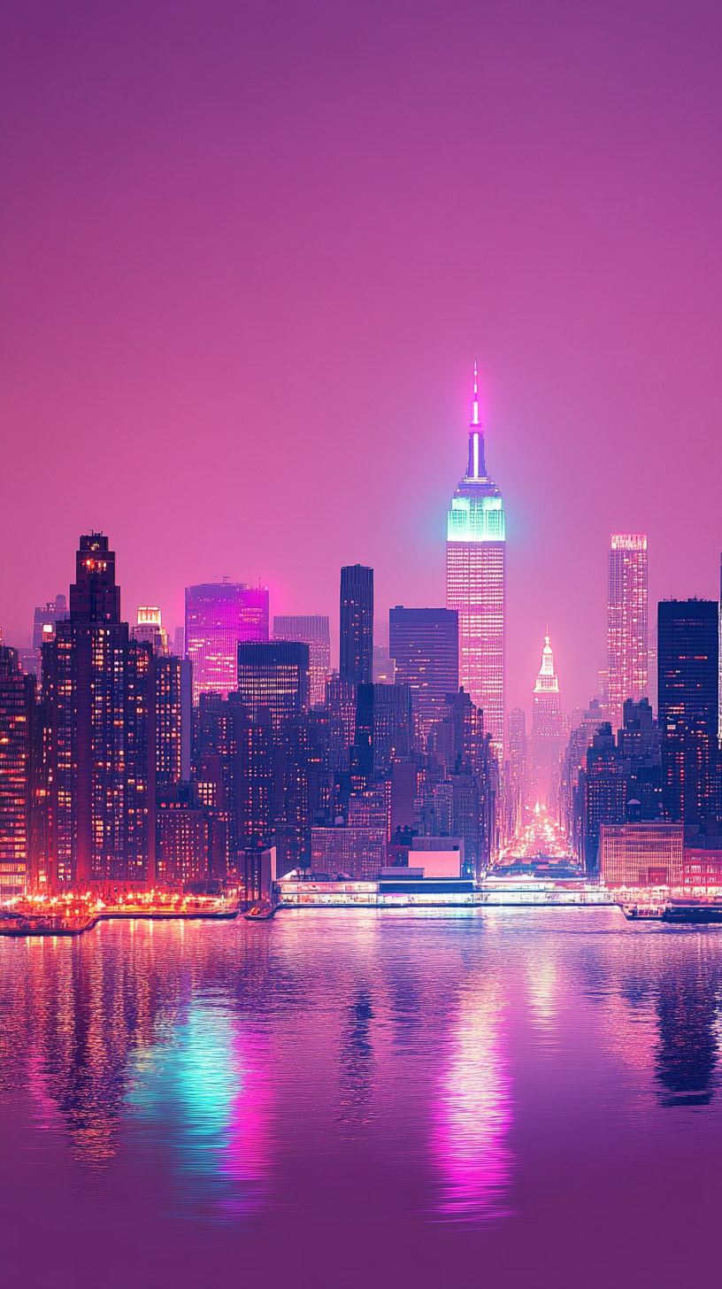 Vibrant New York City Night View for iPhone Wallpaper