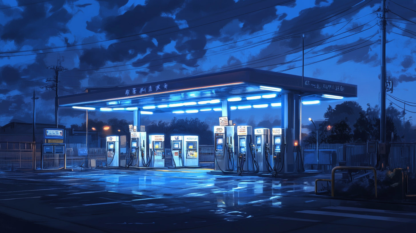 Ultra HD Night Gas Station Desktop Background Download