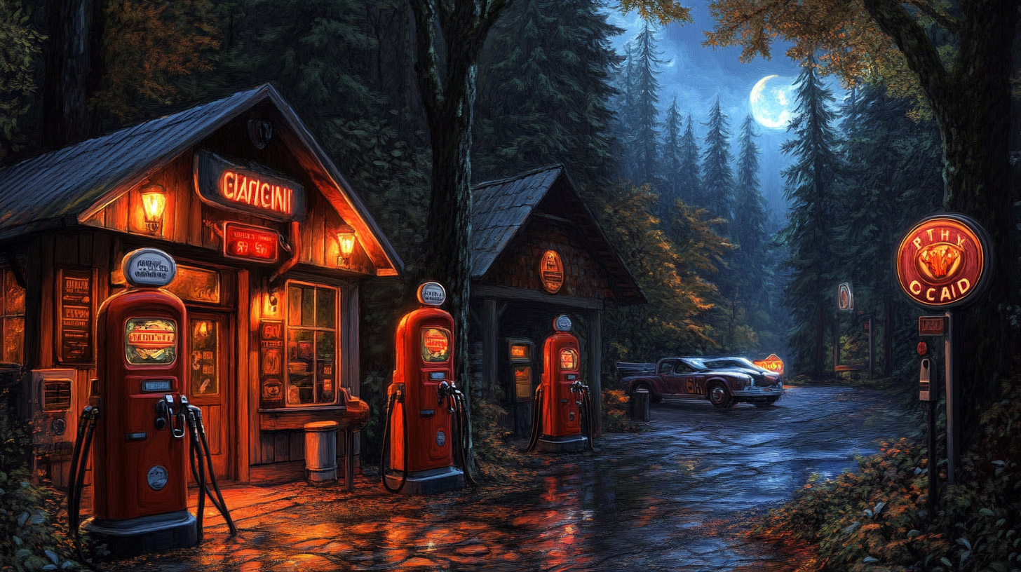 Vibrant Night Gas Station: HD Pics for Download