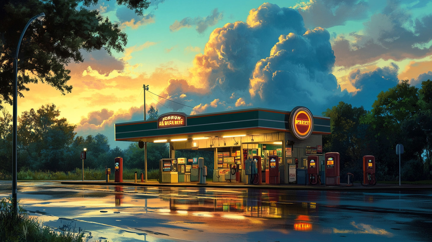 Wallpaper for Desktop: Nostalgic Old Gas Station Theme