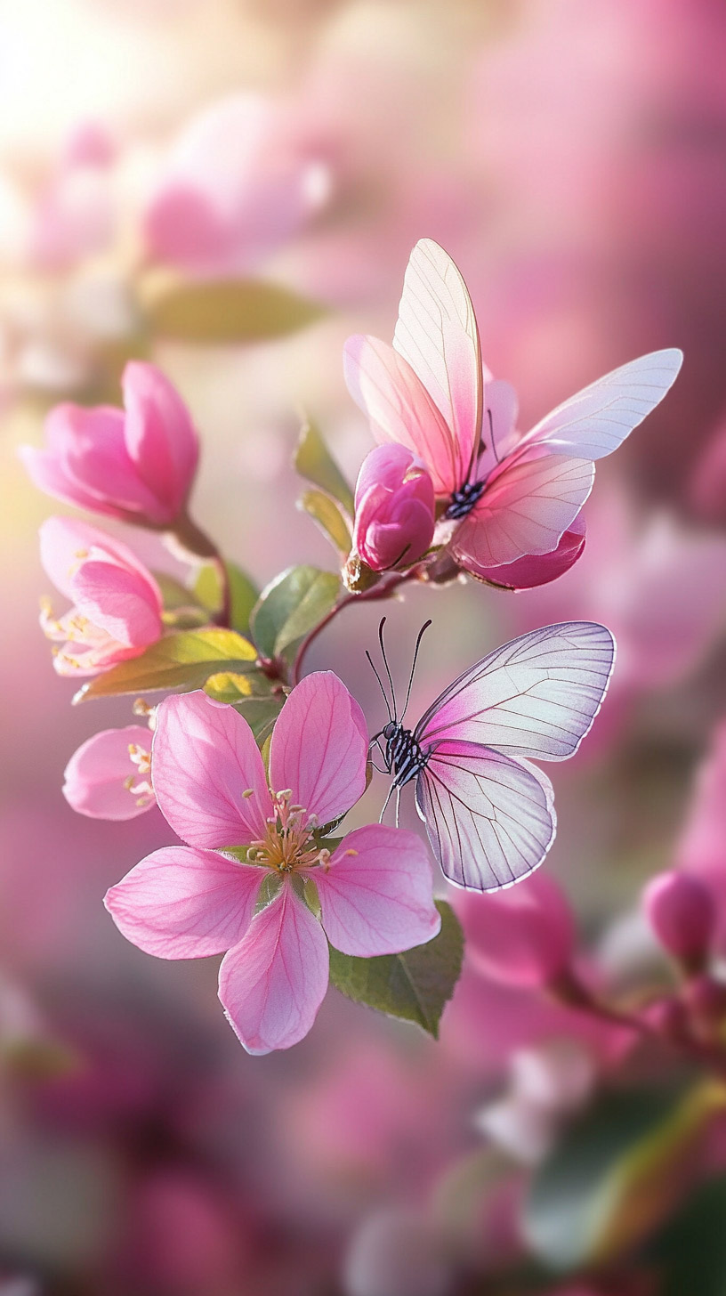 Vibrant Pink Flower and Butterfly Photo for Android