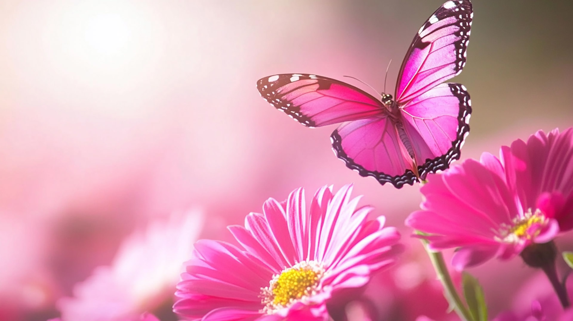 AI Wallpaper: Stunning Pink Flower and Butterfly HD Background