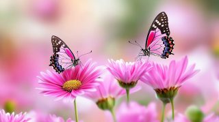 Wallpaper For Desktop: Pink Flowers and Butterflies in HD