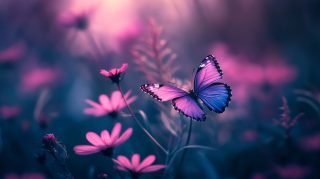 Vibrant Pink Flower and Butterfly HD Wallpaper Download