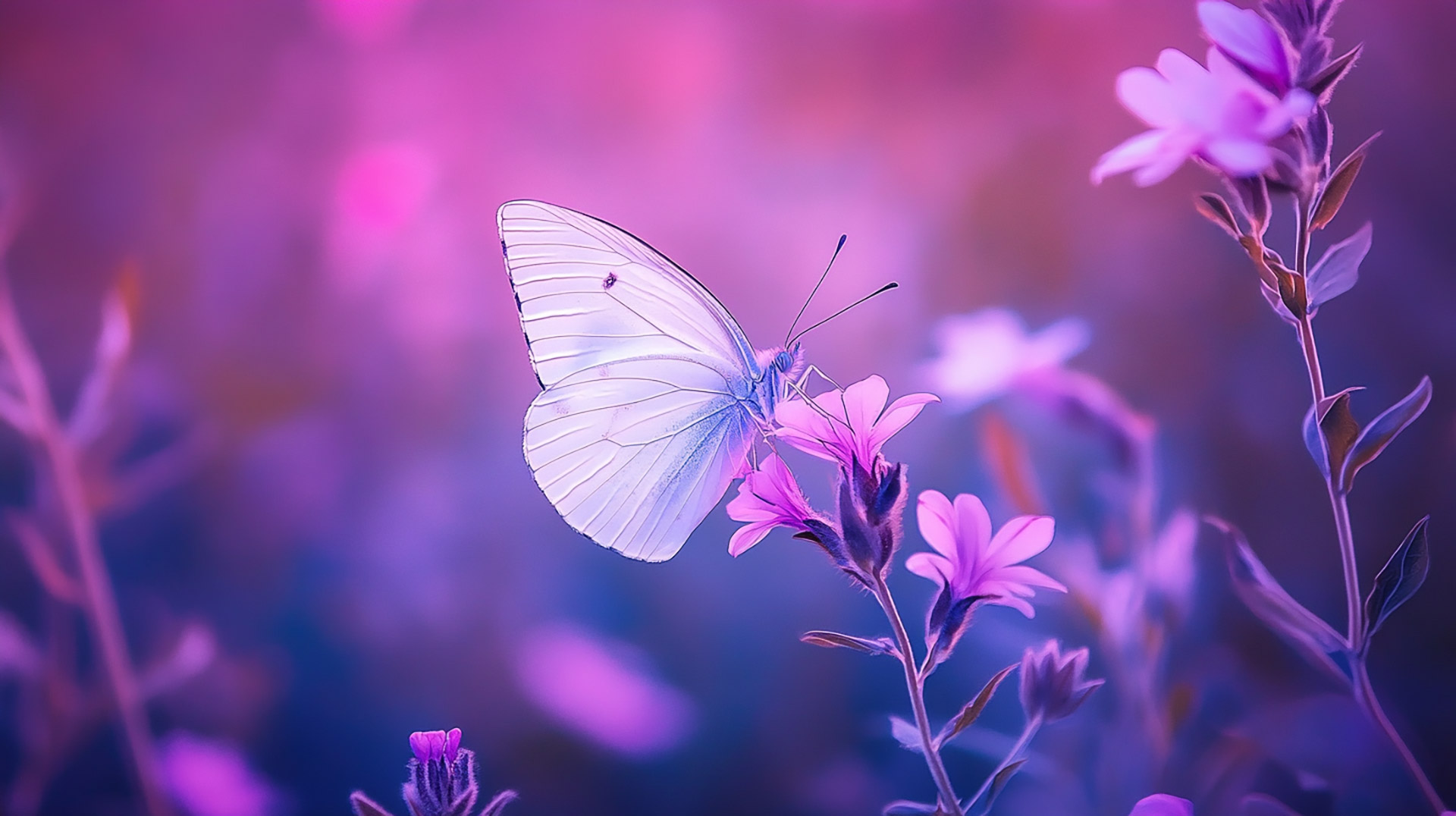 Download Beautiful 1920x1080 Pink Flower and Butterfly Wallpaper