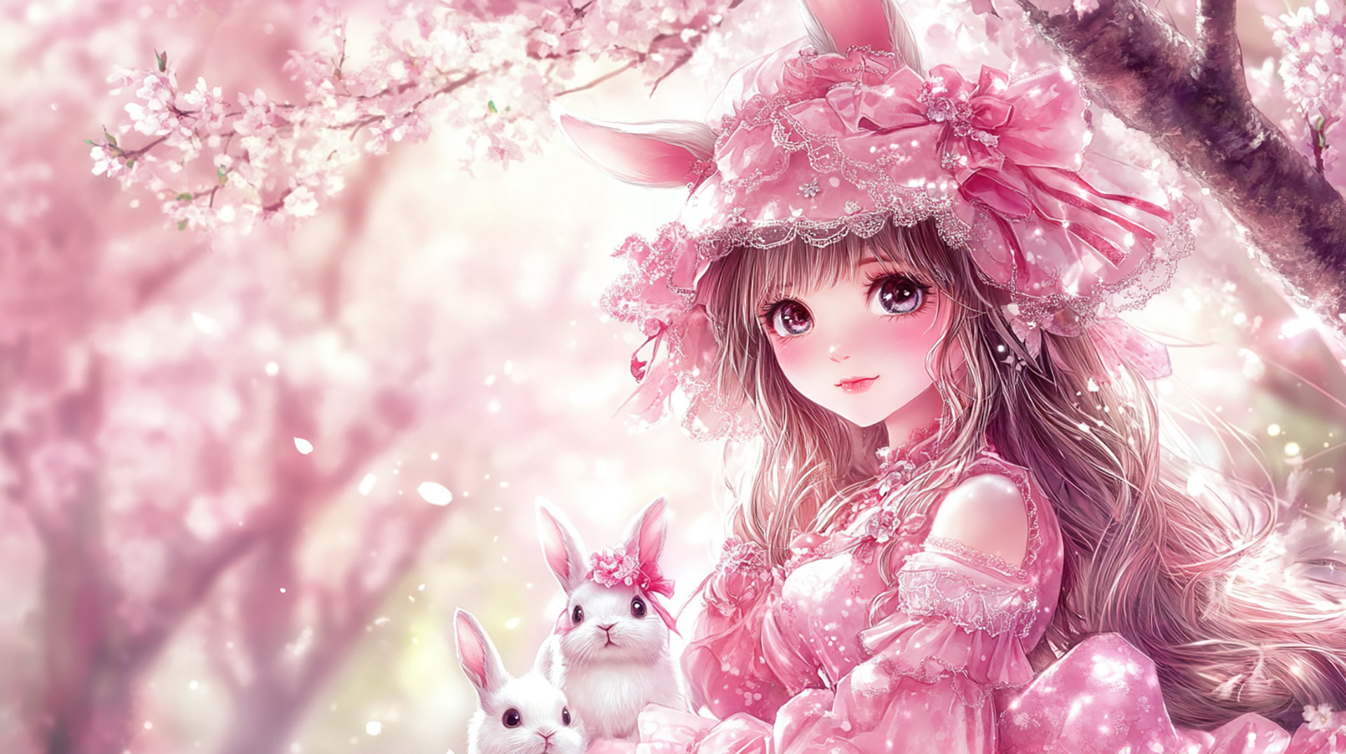 Ultra HD Pink Kawaii Wallpaper with Cute Bunnies