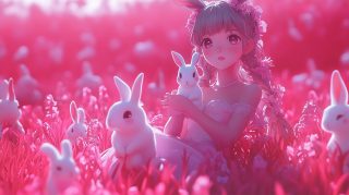 Pictures of Pink Kawaii Girl and Bunnies in High Definition