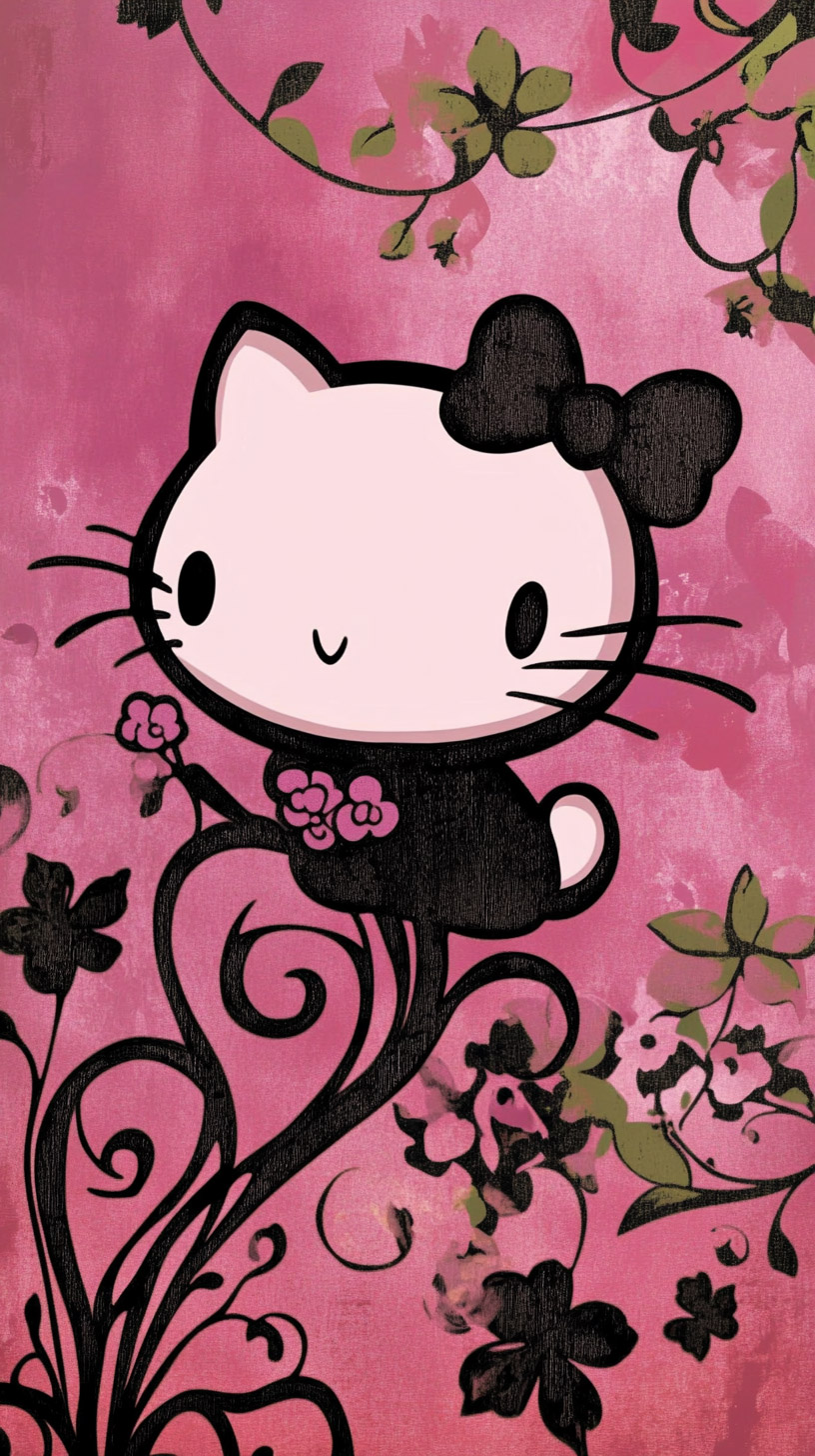 HD Pink and Black Hello Kitty Mobile Wallpaper Free Download