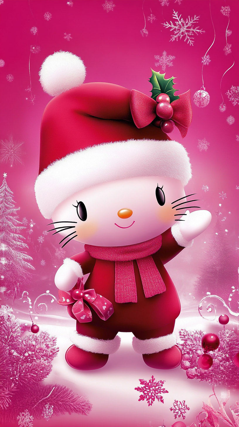 Free Digital Background of Hello Kitty in Christmas Theme