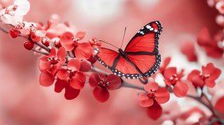 Elegant Free Wallpaper Featuring Aesthetic Red Butterflies