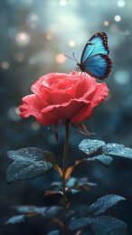 Stunning Red Rose with Butterfly Mobile Wallpaper