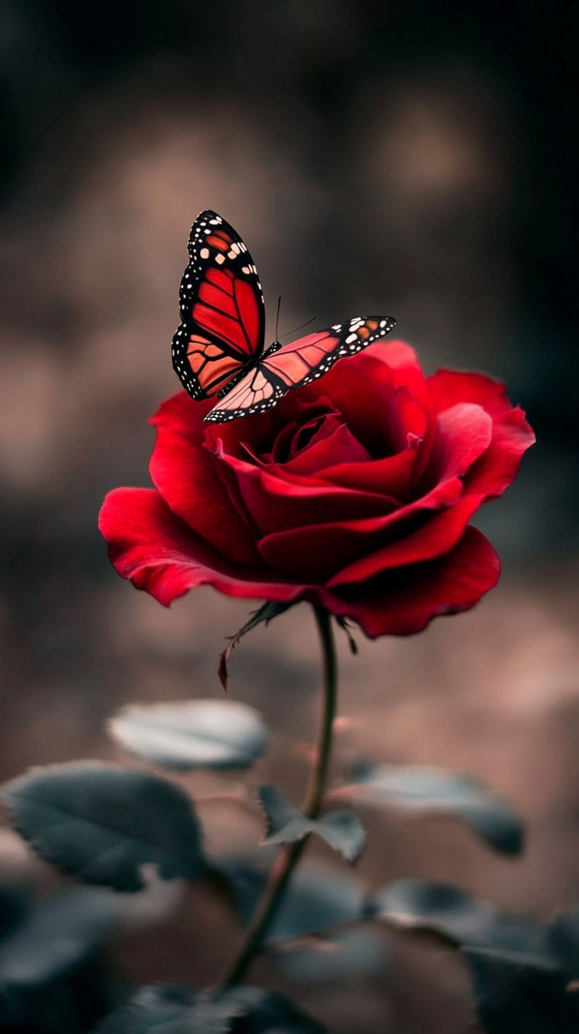 HD Red Rose and Butterfly Photo for iPhone