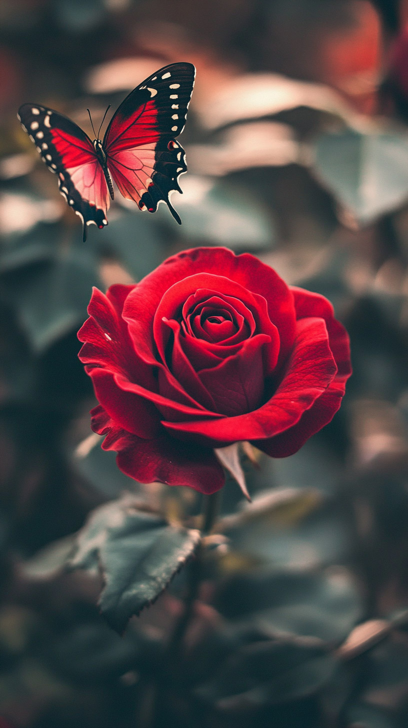 Digital Background: Red Rose with Butterfly Image