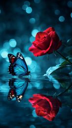 iPhone and Android Red Rose with Butterfly Wallpaper