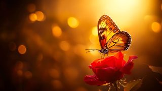 Stunning Red Rose and Butterfly Digital Background