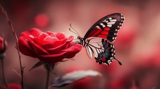 Free Wallpaper for Desktop: Red Rose and Butterfly