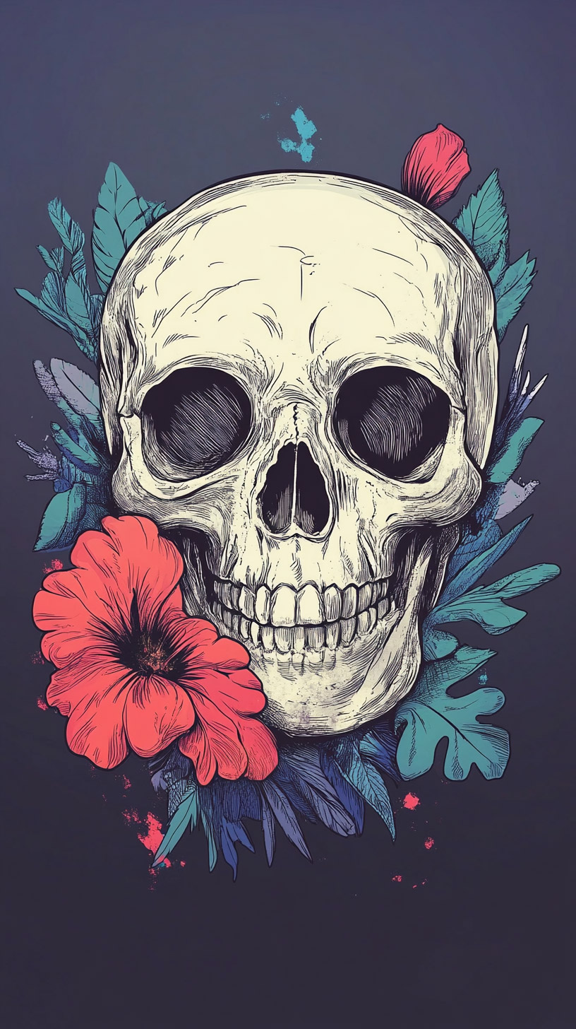 Eye-Catching Skull and Floral Photo for Mobile Devices