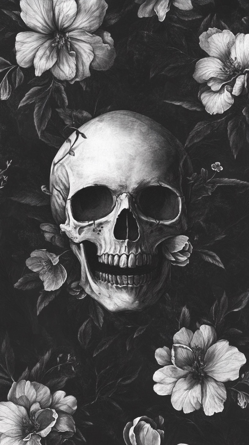 Download Free Skull and Flowers Image for Mobile