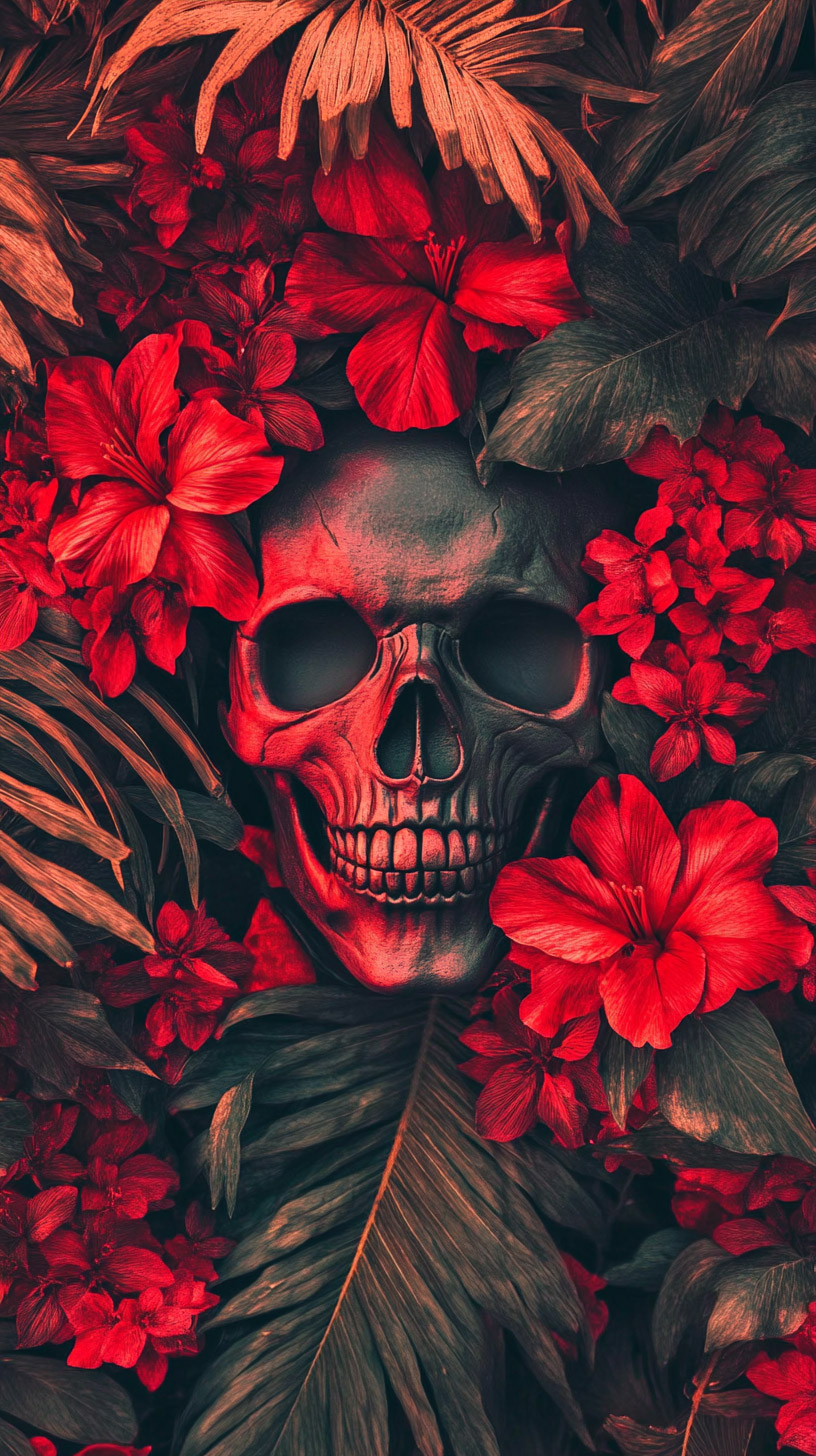 9:16 Skull and Flower Wallpaper Perfect for iPhone