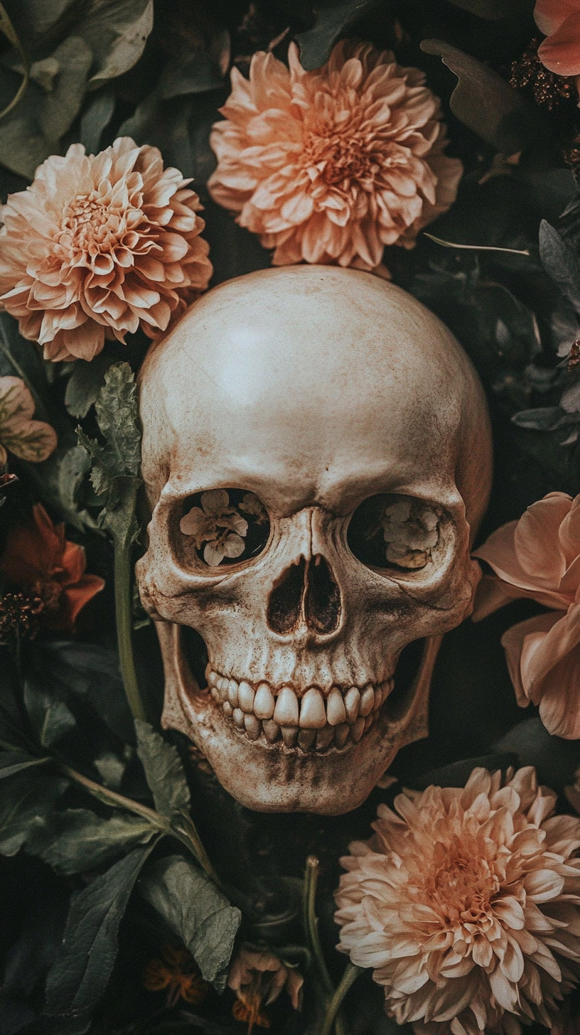 High-Definition Skull and Flowers Dynamic Background