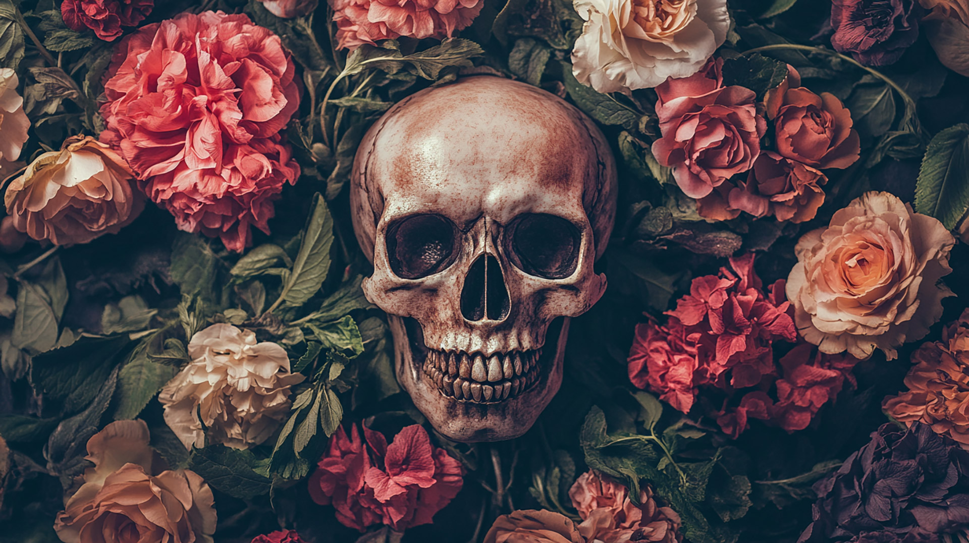 Skull and Flowers HD Wallpaper for Desktop Background