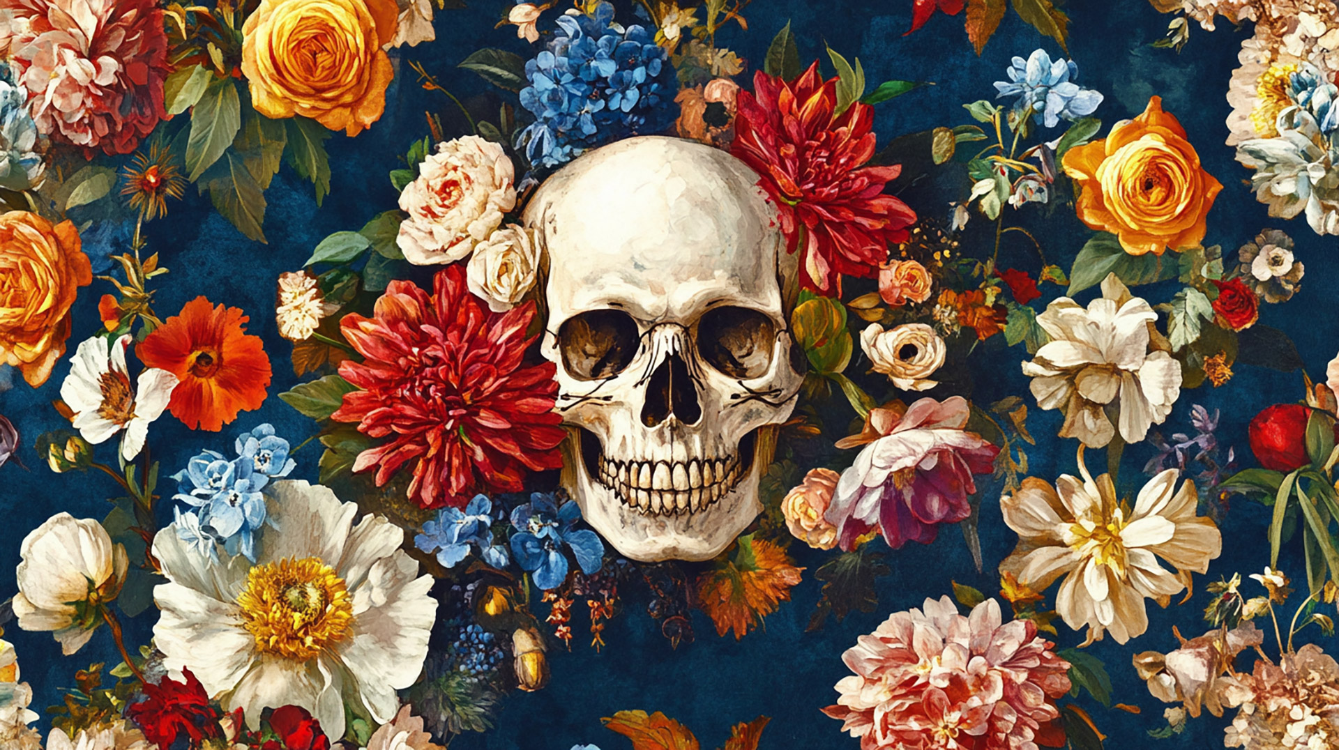 Free 4K Skull and Flowers Digital Background Images