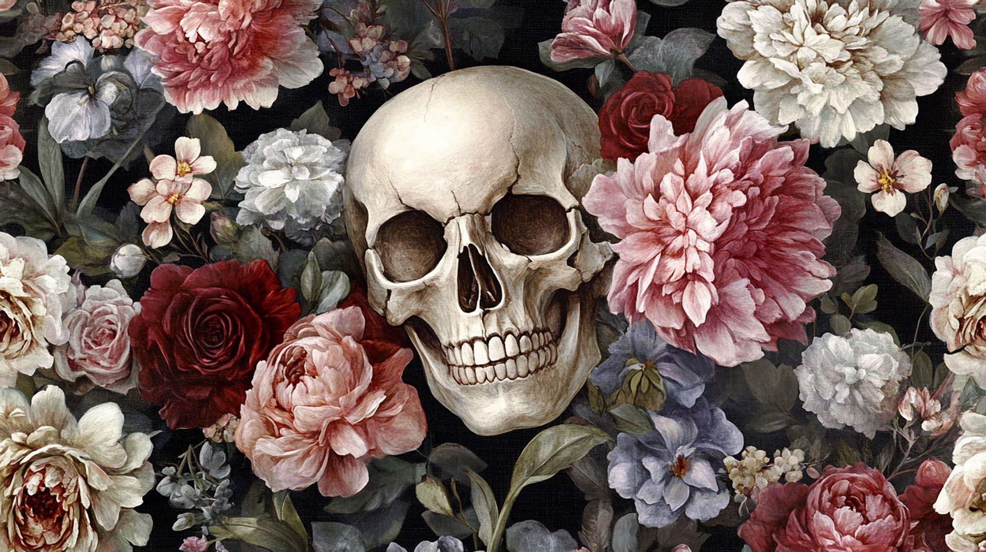 AI Wallpaper: Skull and Flowers in Stunning HD