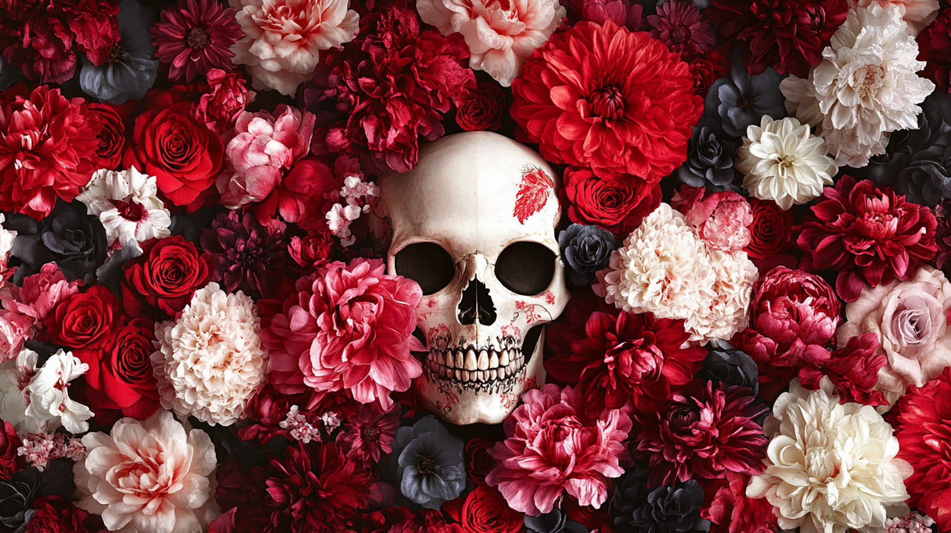 Stunning 1920x1080 Skull and Flowers HD Pics