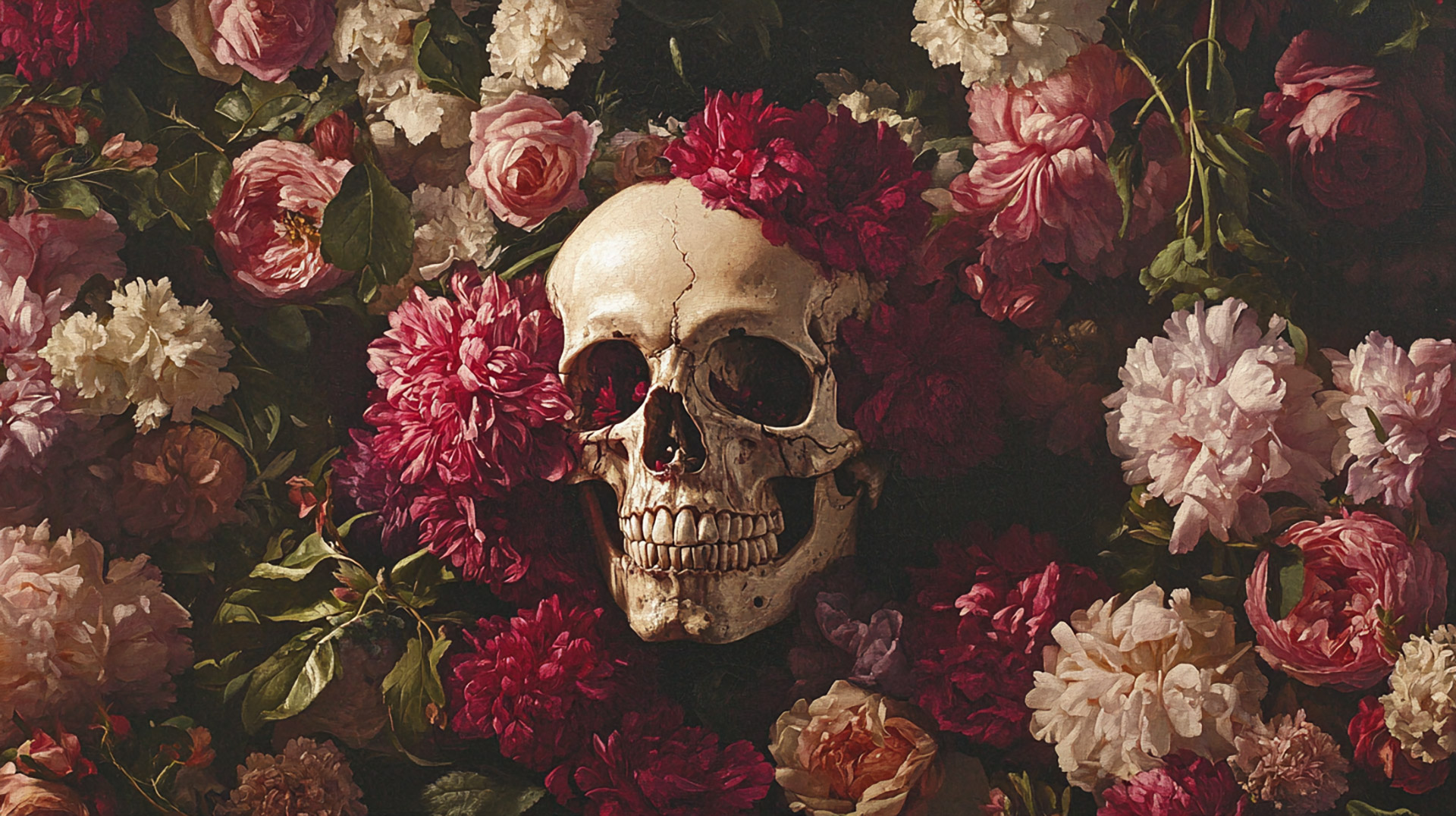 Elegant Skull and Flowers Stock Photos for Wallpaper