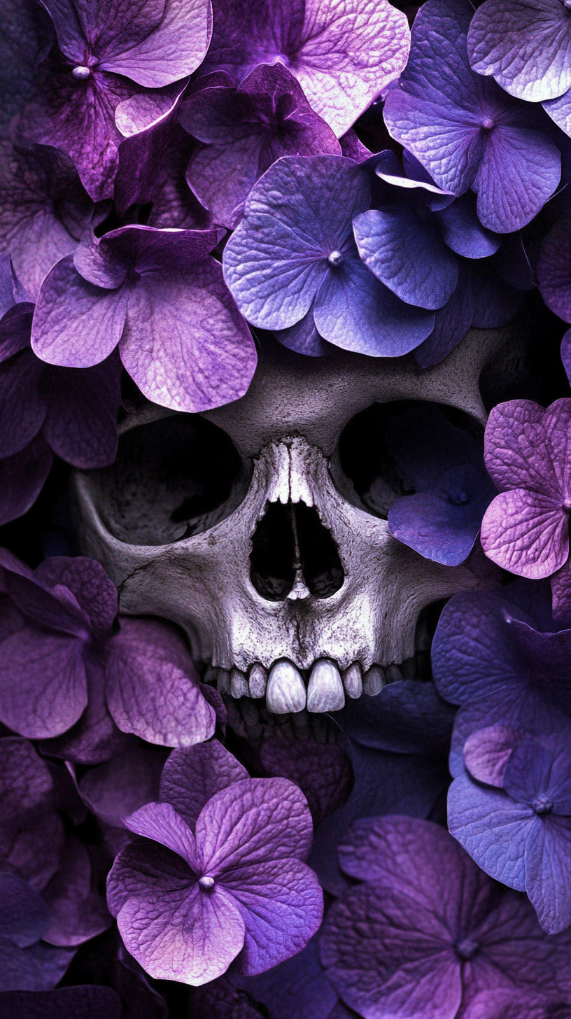 Skull and Purple Flowers HD Mobile Wallpaper for iPhone