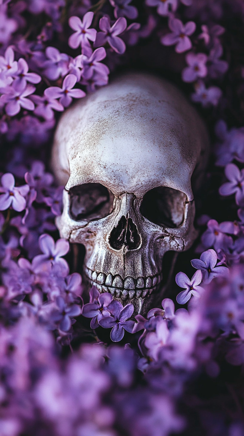 Download Skull and Purple Flowers Digital Background Free