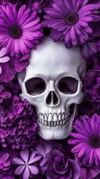 High-Definition Skull and Flowers Photo for Mobile