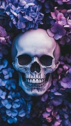 Vibrant Skull and Purple Floral Wallpaper for Android Devices