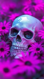 Free HD Picture of Skull with Purple Flowers