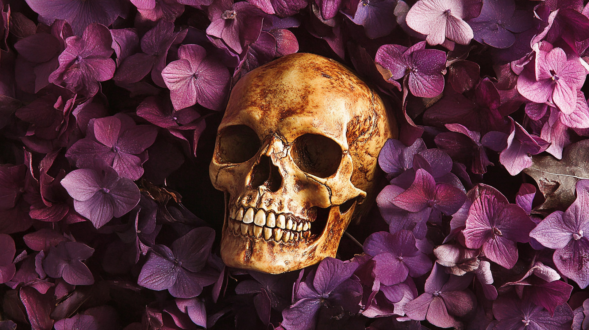 Skull and Purple Flowers Digital Background for Desktop