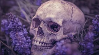 Download Free Wallpaper: Skull and Purple Flowers