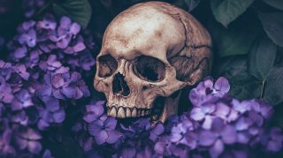 Ultra HD Skull and Purple Flowers Wallpaper for PC