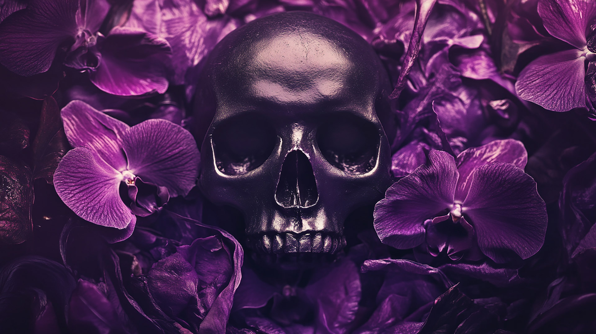 Stunning 4K Skull and Purple Flowers Background Images