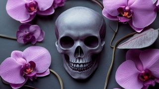 1920x1080 Skull and Purple Flowers Desktop Background