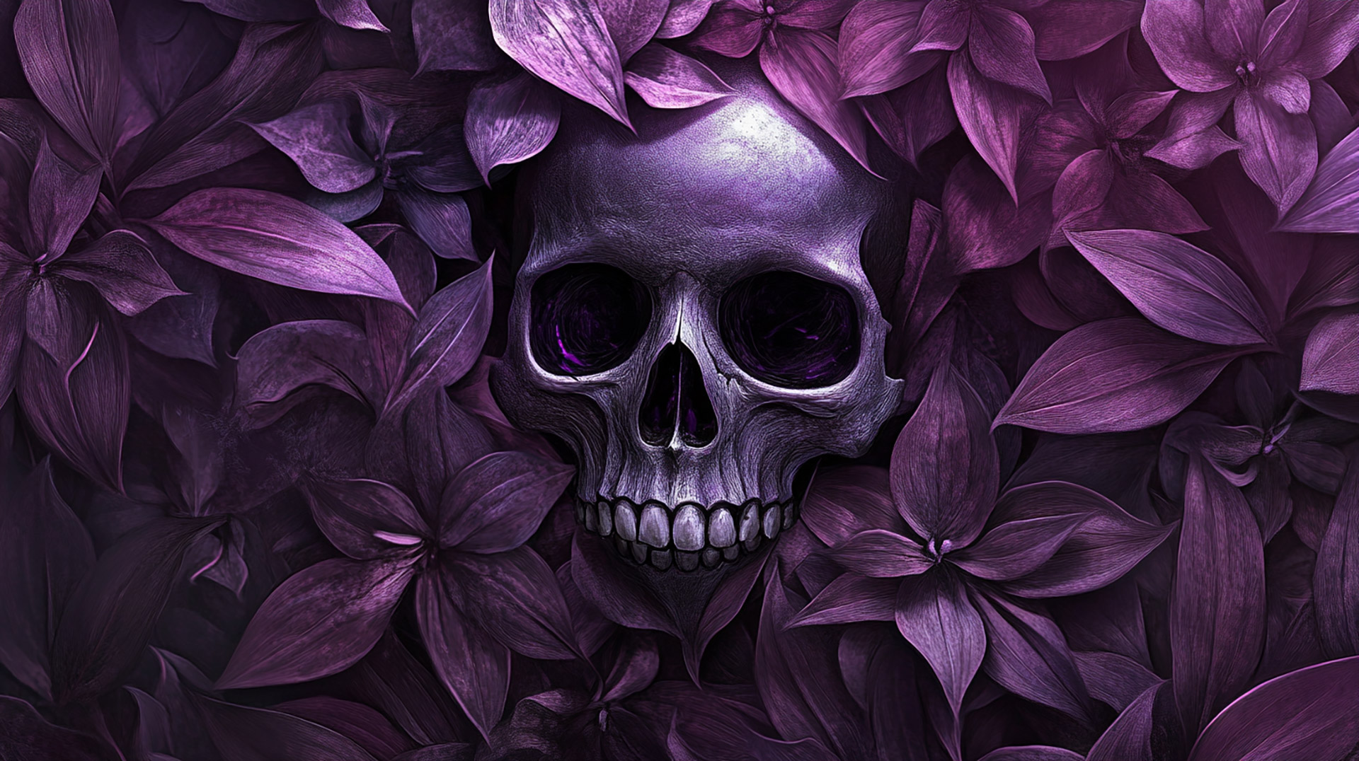 Free Desktop Wallpaper: Skull and Purple Flowers Photos