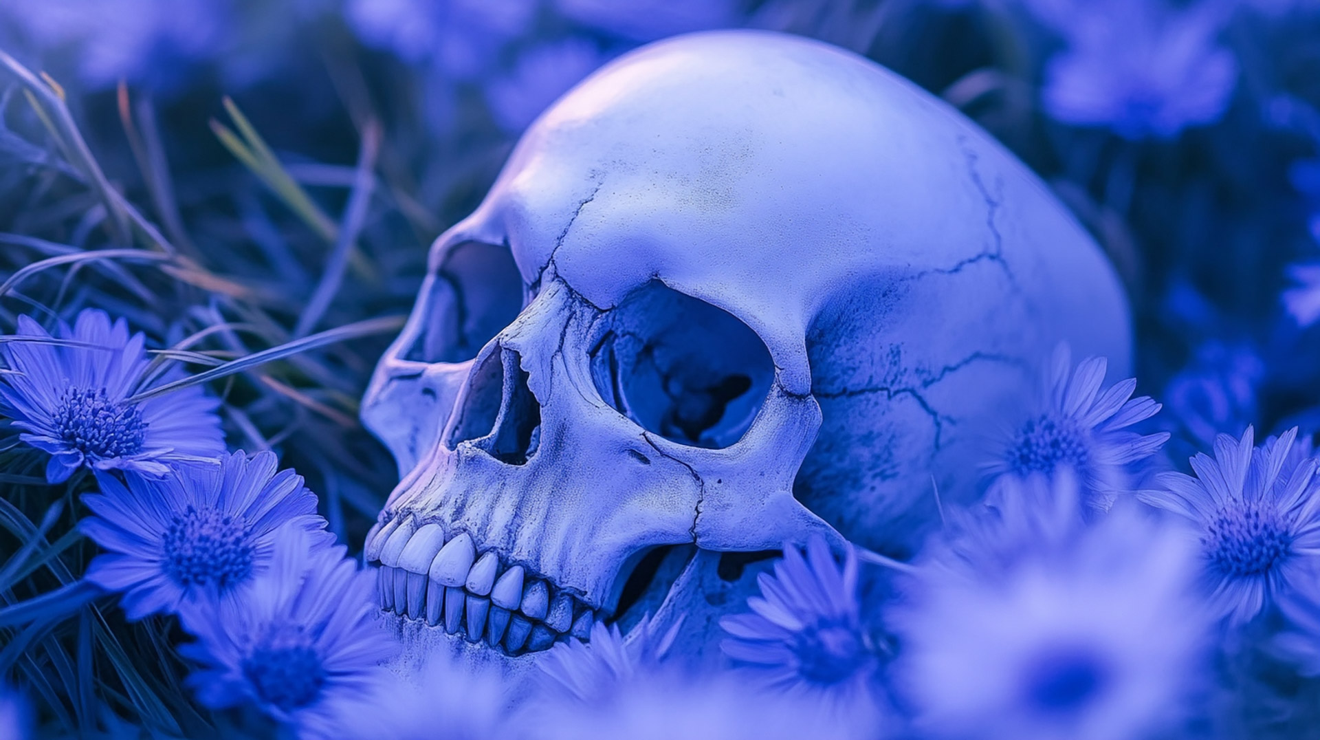 Vibrant Skull and Purple Flowers Stock Photos Collection