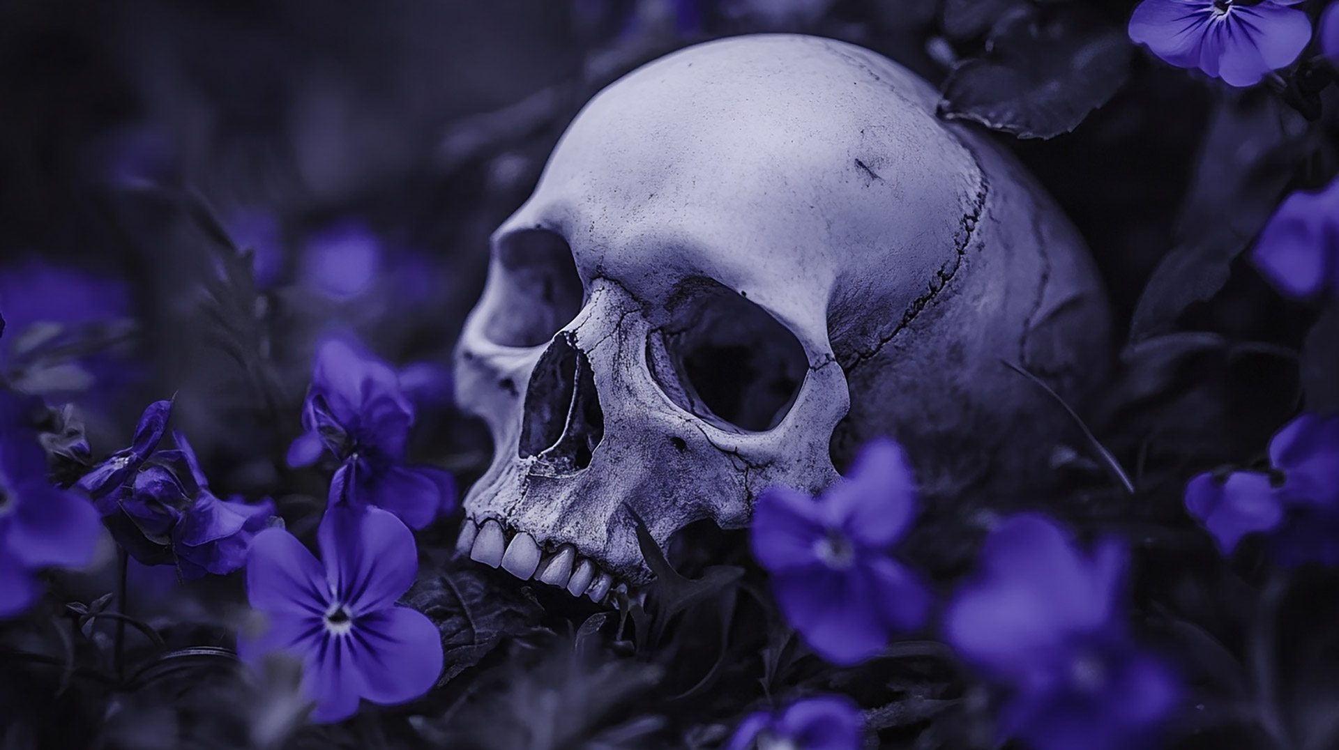 Aesthetic Skull and Purple Flowers HD Pics Download