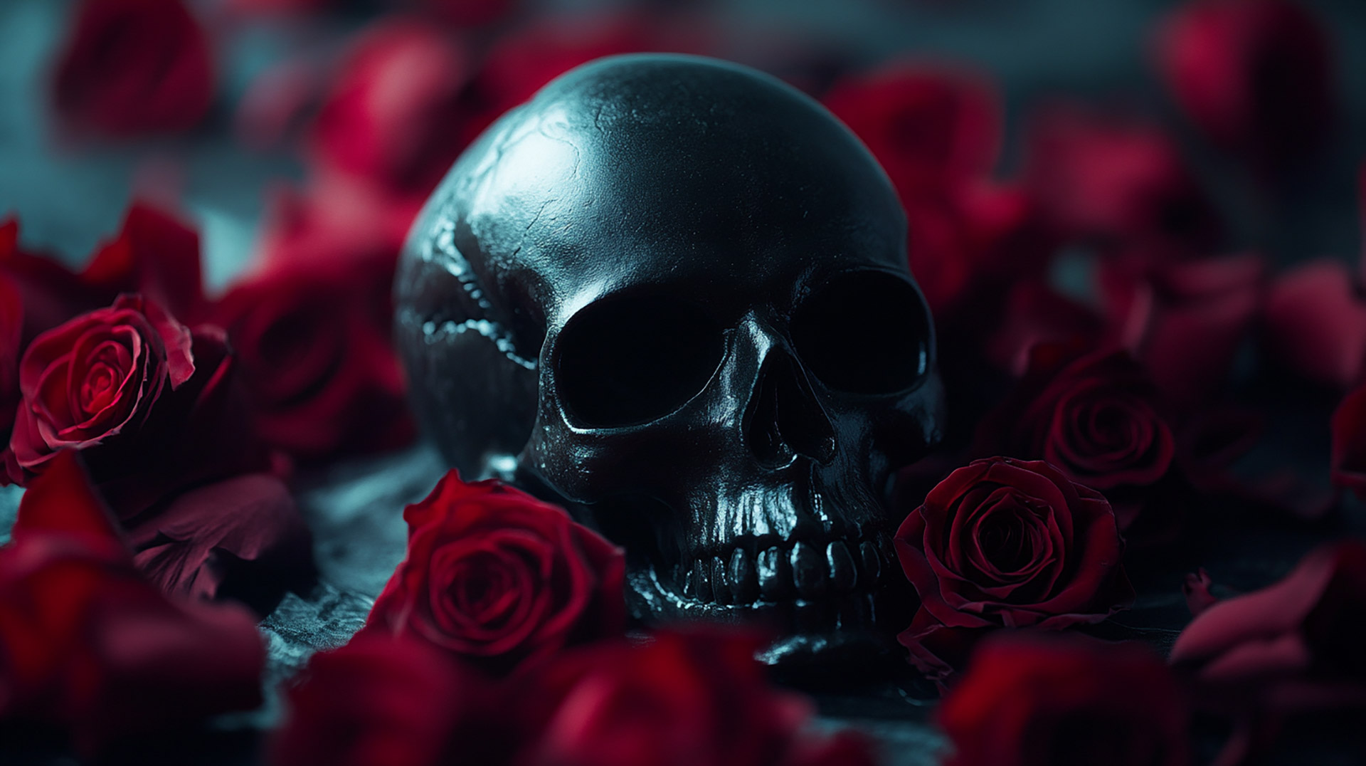 Free HD Wallpaper: Skull and Rose Digital Background