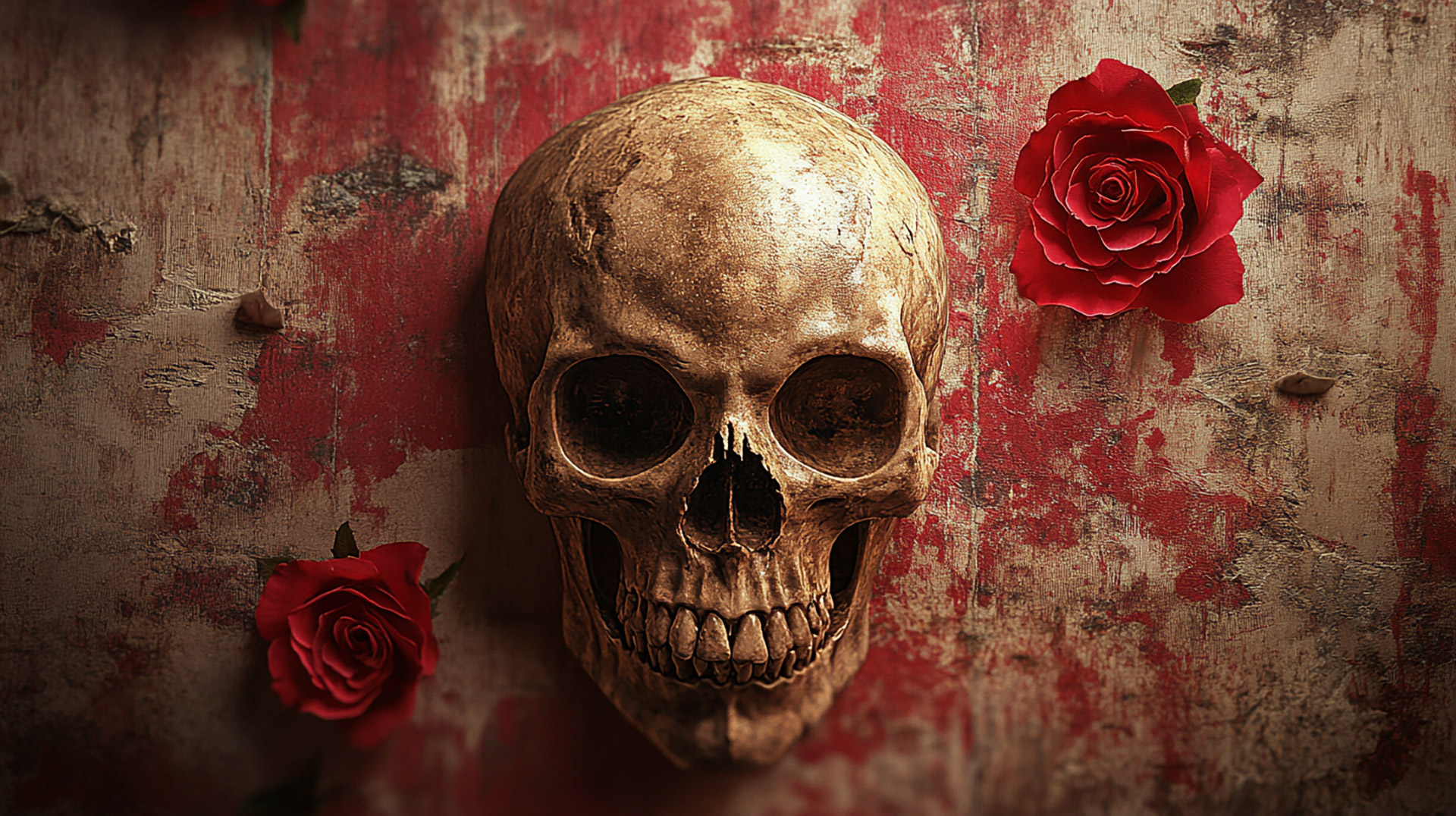 Download AI Wallpaper Featuring Skull and Roses