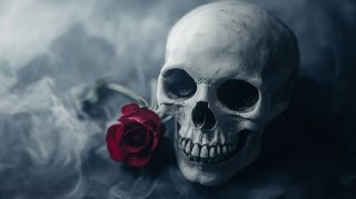 16:9 Format: Skull and Rose Wallpaper for Desktop