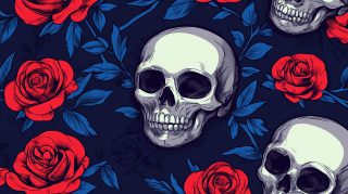 Breathtaking Free Wallpaper with Skull and Roses