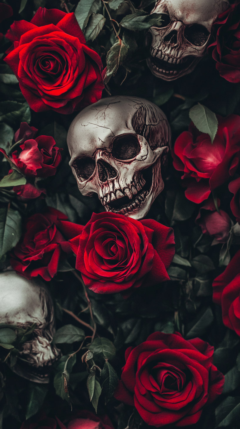 Stunning Skull-Rose Background for HD Mobile Screens