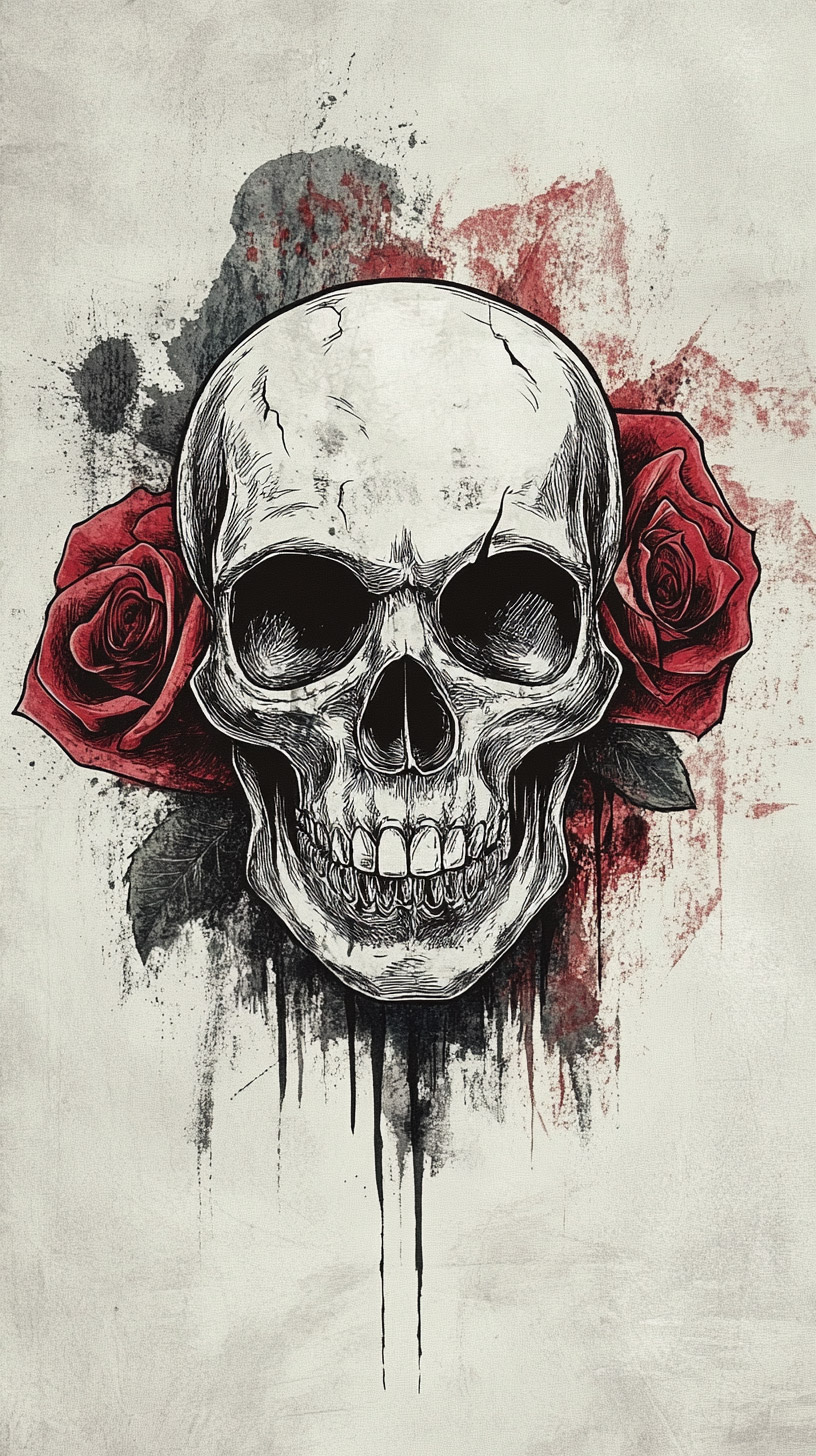 Mobile Wallpaper: Skull and Rose Digital Art