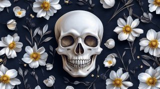 Free AI Wallpaper: Skull and Flower Digital Background