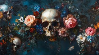 Download Vibrant Skulls and Flowers Desktop Background Photos